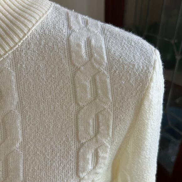 80s/90s Bay Harbour Cream Mock Neck Sweater Zip Back Knit Size M Coastalchic - Picture 12 of 16